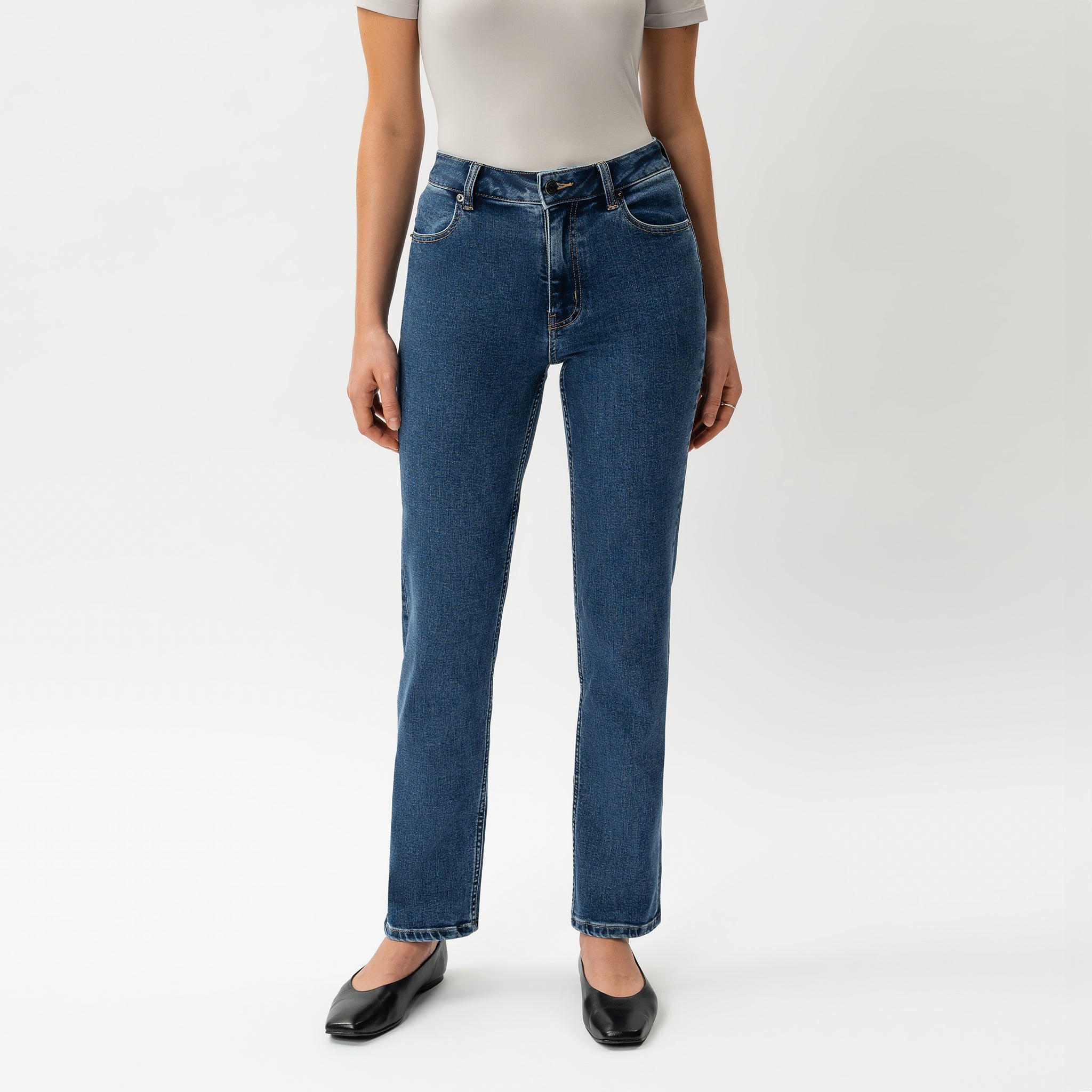 Slim ComfortDenim jeans in mid-blue, full-length front view